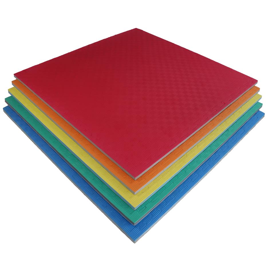 EVA Sikkerhedsmåtte, 1000x1000x22 mm, indendørs faldunderlag for faldhøjde op til 1,3 m, rød/grå