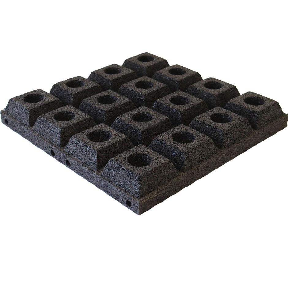 ErgoPlay 500x500x75 mm gummifliser/faldunderlag for faldhøjder op til 2,5 m, basic kvalitet, sort