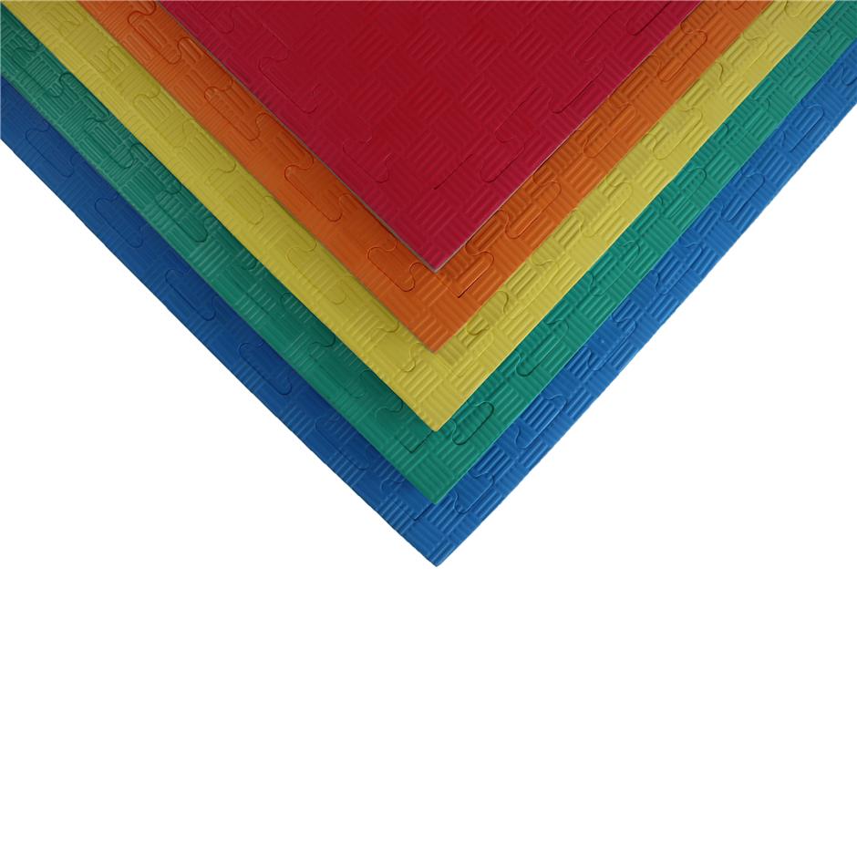 EVA Sikkerhedsmåtte, 1000x1000x22 mm, indendørs faldunderlag for faldhøjde op til 1,3 m, gul/grå