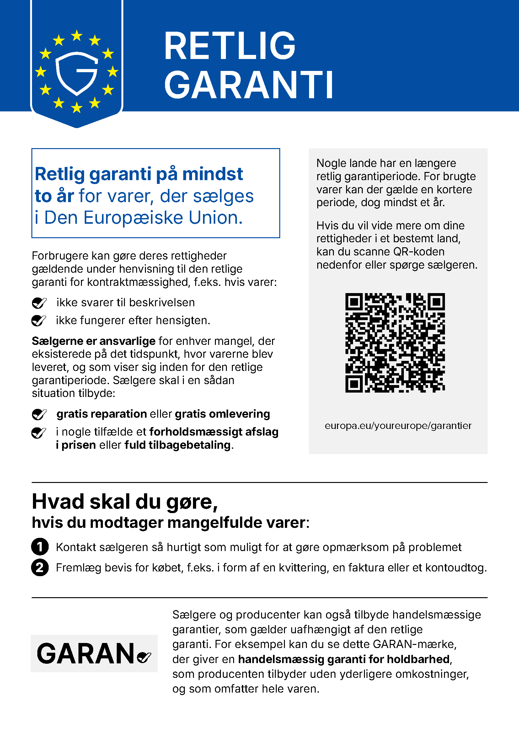 EU-Kommissionens officielle danske meddelelse om den lovbestemte garanti